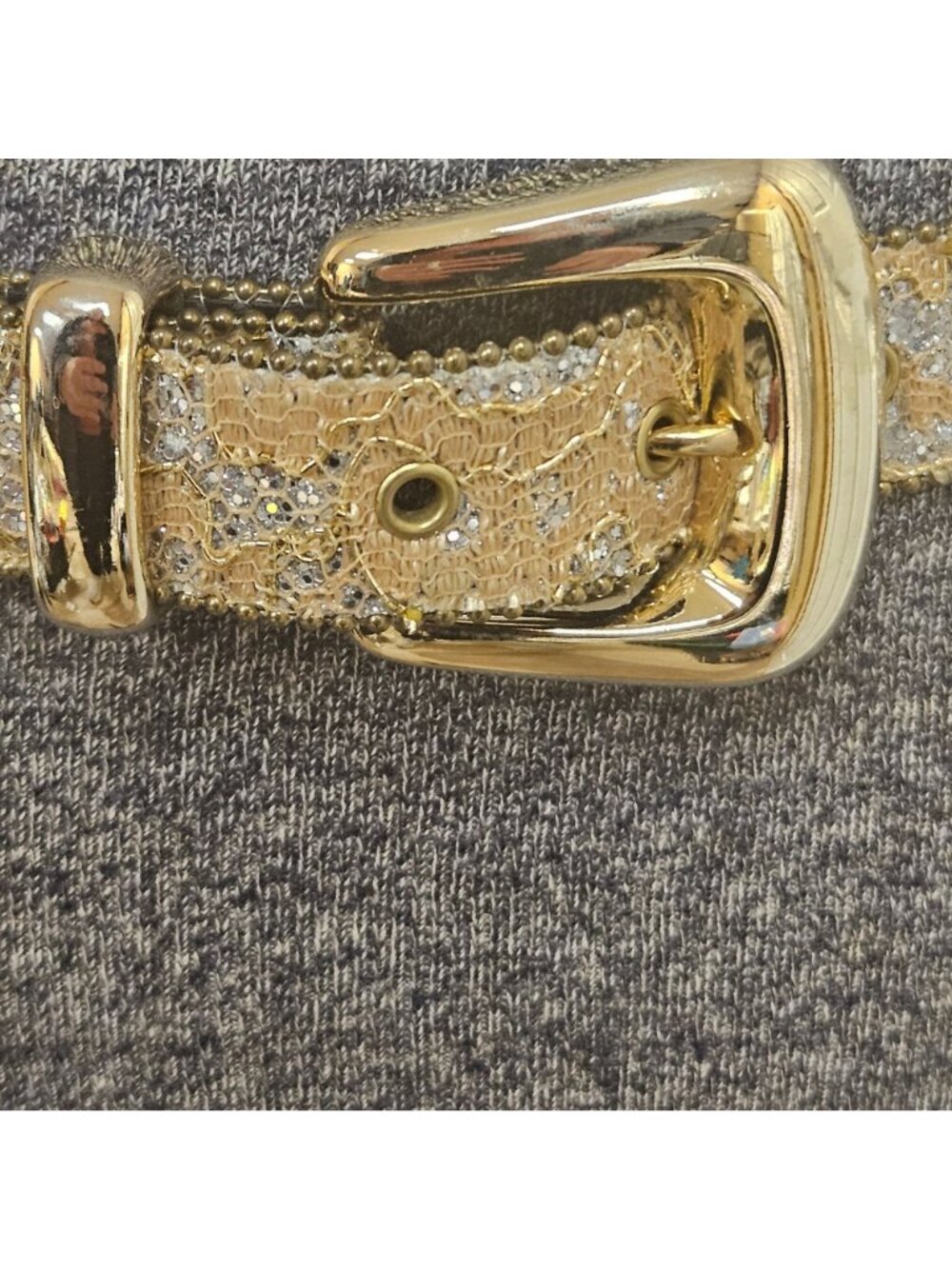 Vintage Beaded Waist Belt Womens Size M/L Gold Silver Accents Goldtone Buckle - Picture 2 of 10